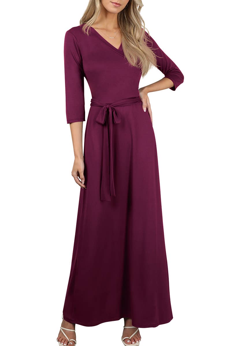 AWDMD283_3/4 Sleeve Knit Long Dress: Black / (L) 1