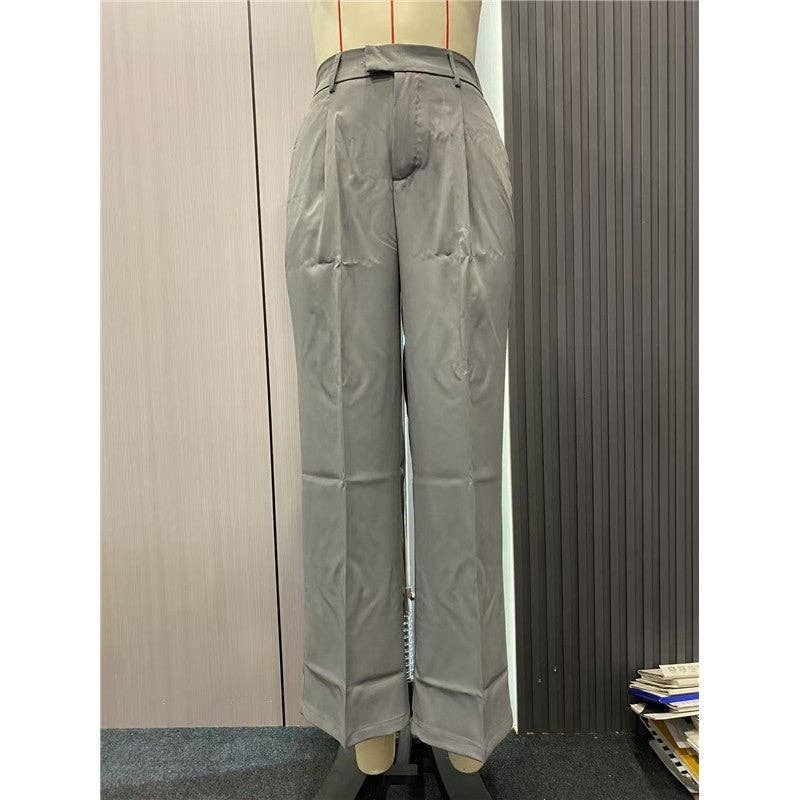 High Waist Wide Leg Pants Women's Casual Straight Trousers: High grade gray / S