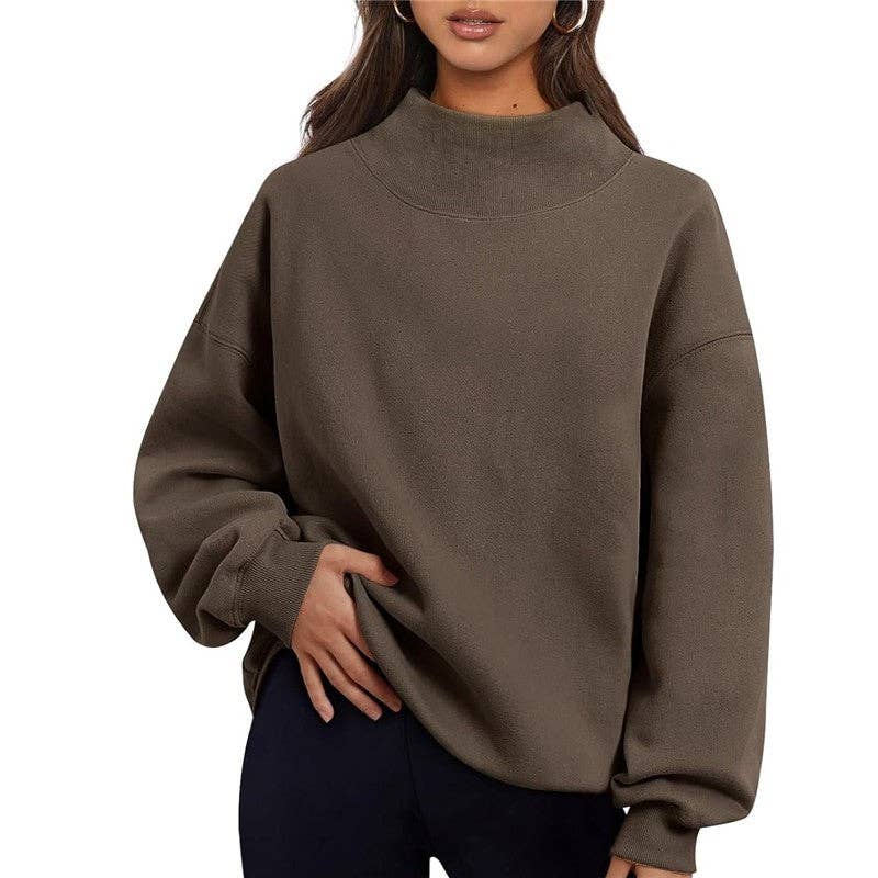 Solid Color High Neck Fleece Sweatshirt: GRAY BLUE / S