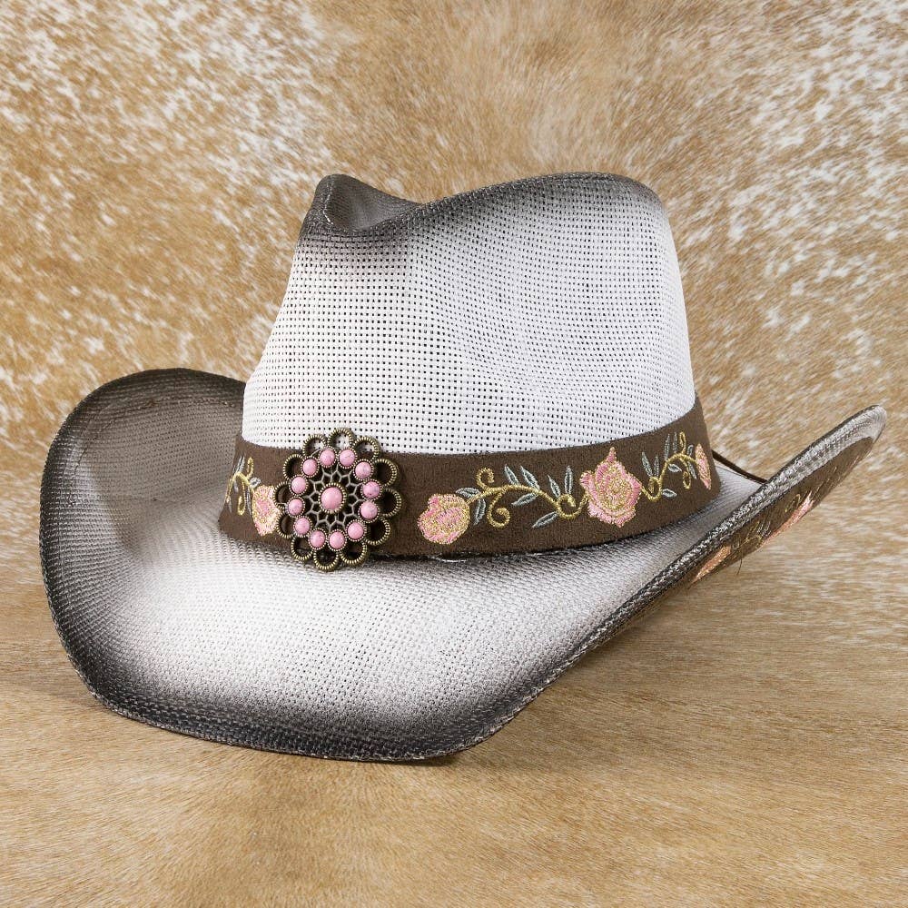 Straw Flower Embroidered Cowboy Hat: IV