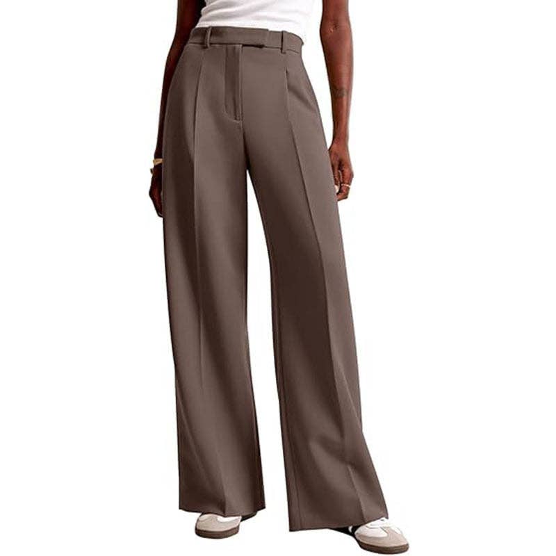 High Waist Wide Leg Pants Women's Casual Straight Trousers: High grade gray / S