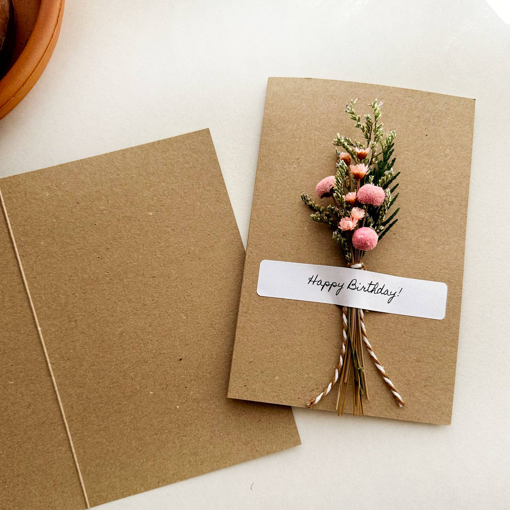 Happy Birthday Pink Dried Floral Bouquet Card