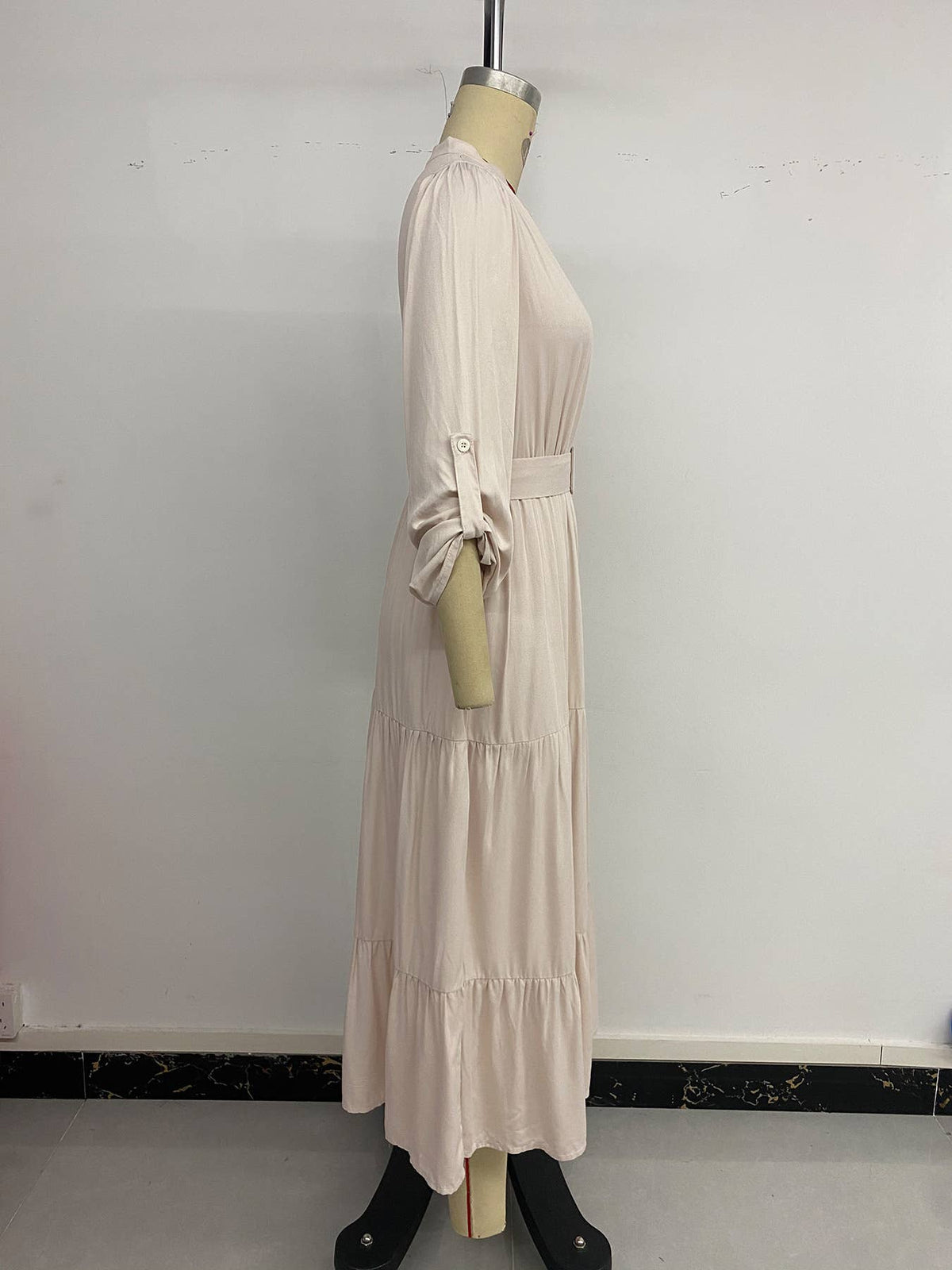 Casual,simple elegant stand-up collar long dress: APRICOT / (S) 1