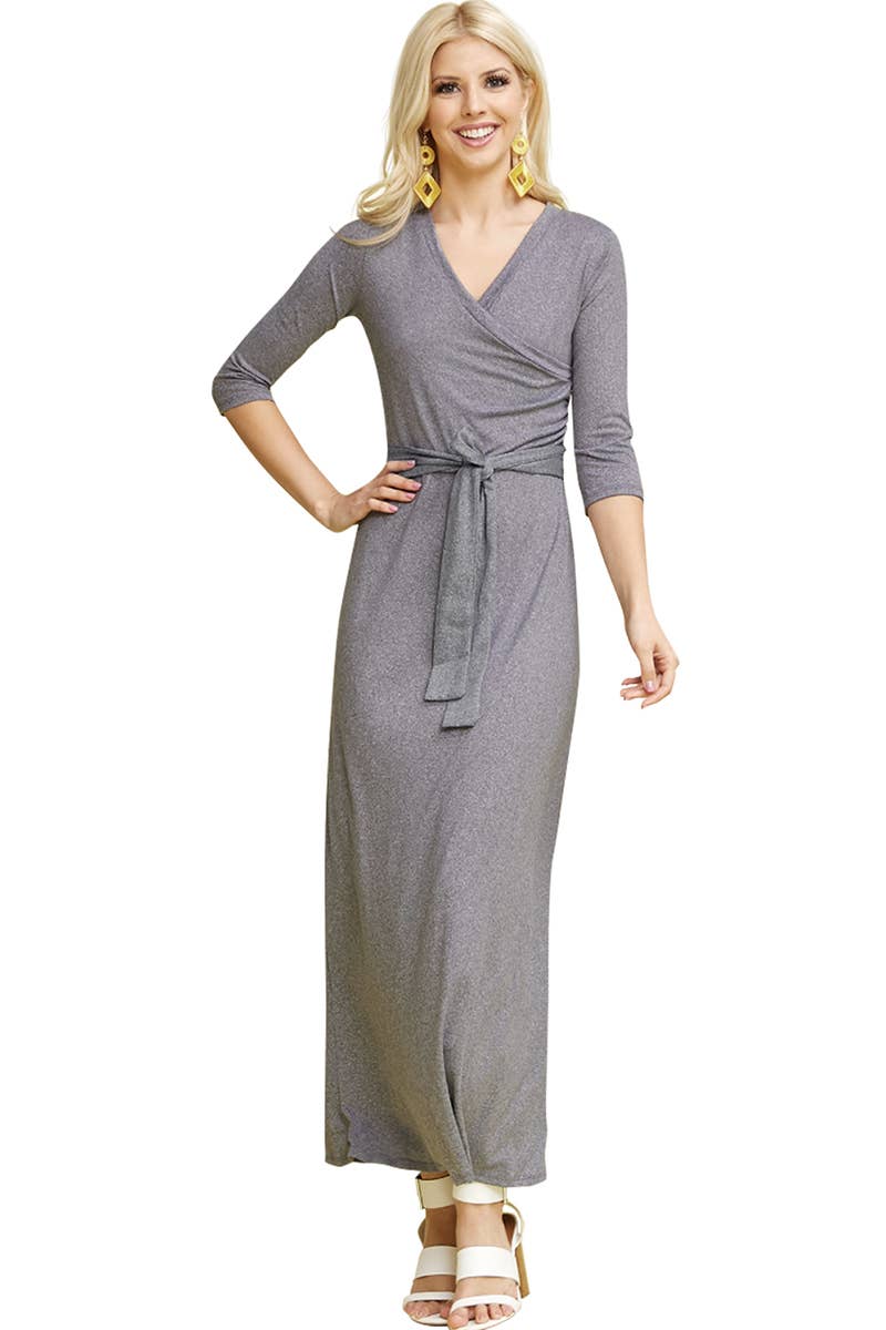 AWDMD283_3/4 Sleeve Knit Long Dress: Black / (M) 1