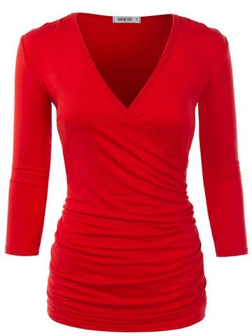 3/4 Sleeve Tank Tops Deep V-Neck Surplice Wrap: Black / (L) 1