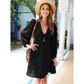 Tie Front Polka Dot Mini Dress: Black / Small