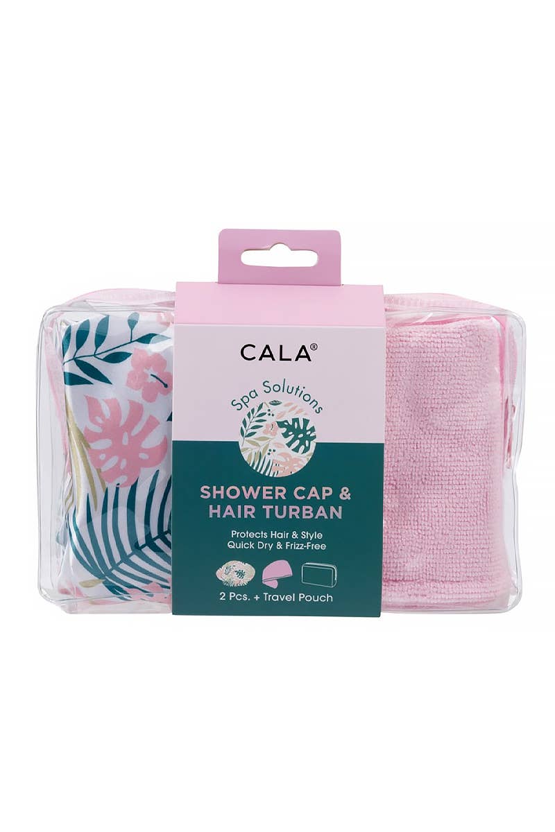 CALA 69255 Palms Shower Cap & Hair Turban Set w/ Pouch - 6