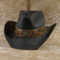 Studded Tooled Band Western Cowboy Hat: BK