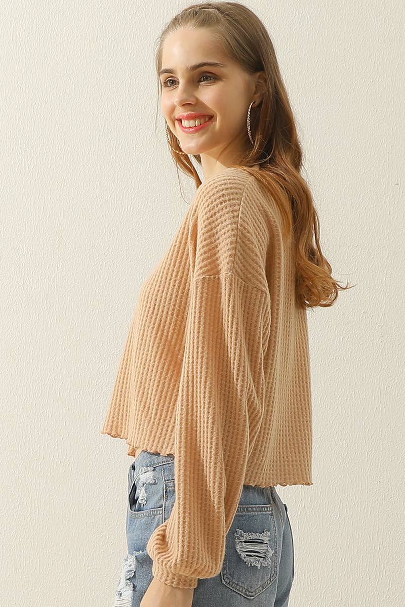 CWTTL1469_V-Neck Long Sleeve Knit Top: BRICK / (L) 1
