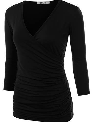 3/4 Sleeve Tank Tops Deep V-Neck Surplice Wrap: GREY / (M) 1