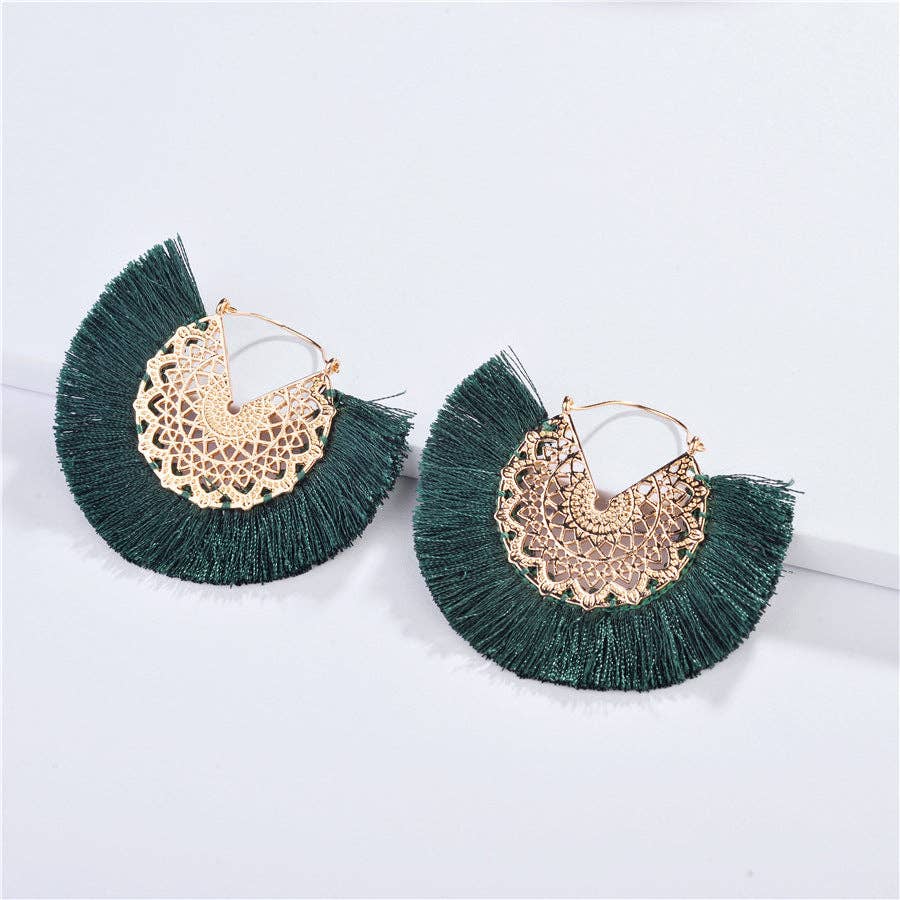 GYPSY TASSEL DROP EARRINGS: Green