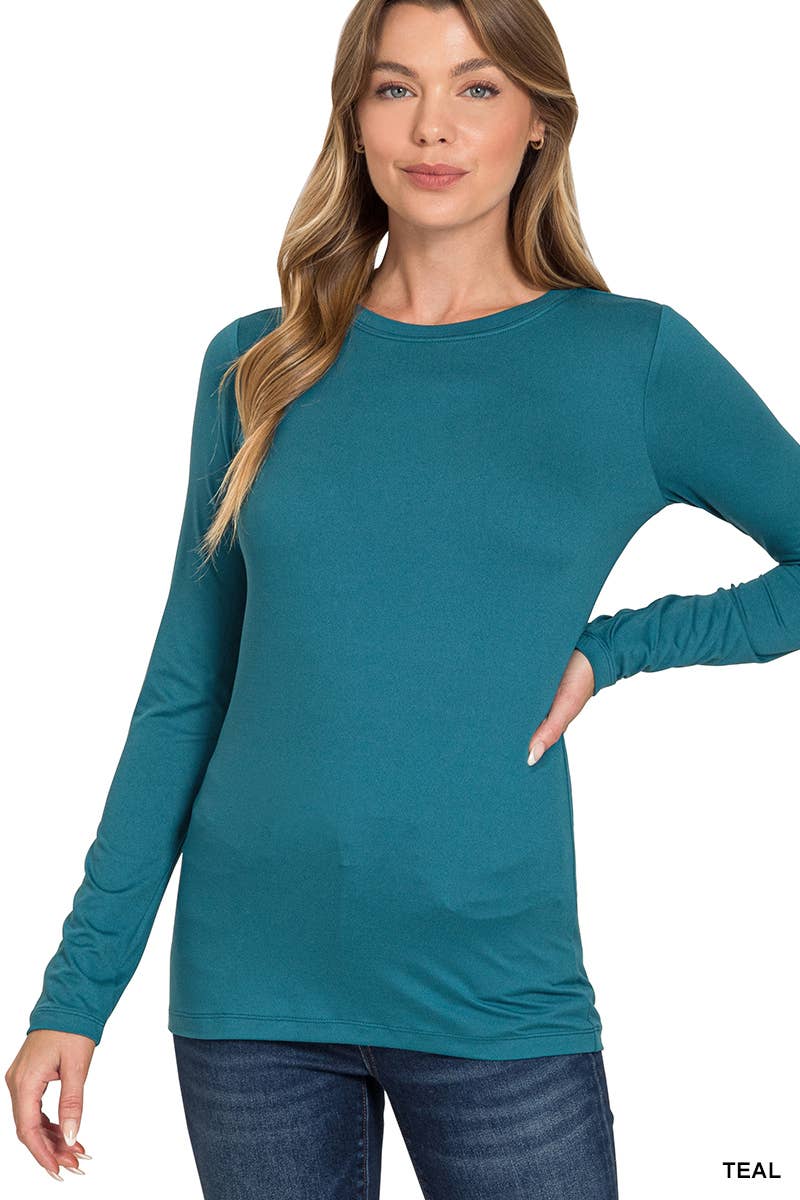 `Microfiber Long Sleeve Basic Tee Zenana: BRIGHT MAUVE-156598 / XL