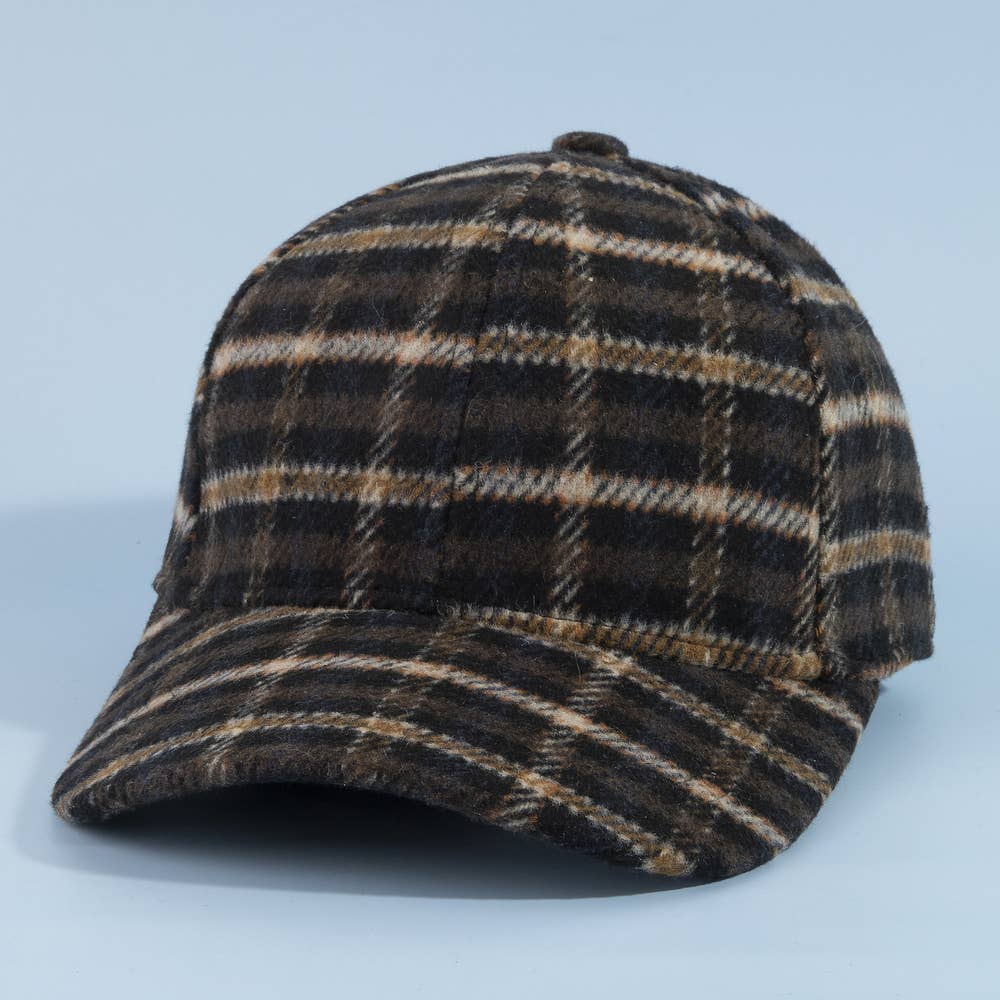 Tartan Check Curved Brim Baseball Cap: GN