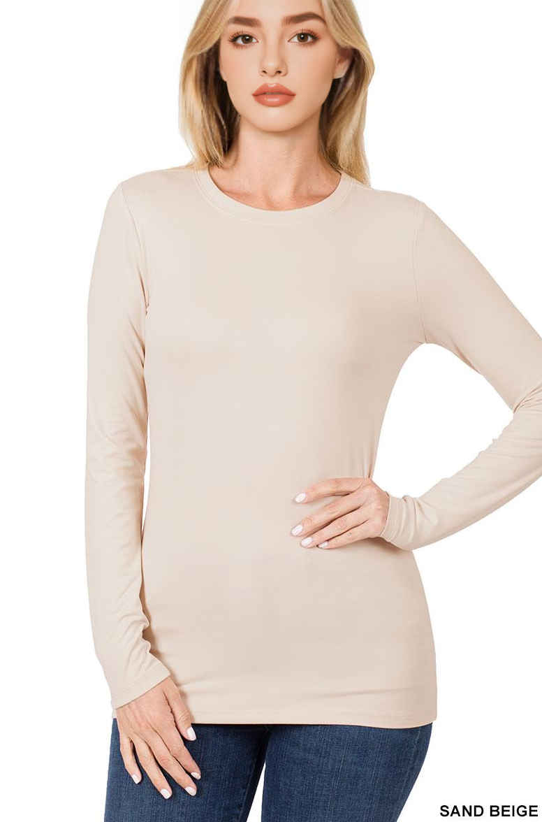 `Microfiber Long Sleeve Basic Tee Zenana: BRIGHT MAUVE-156598 / S