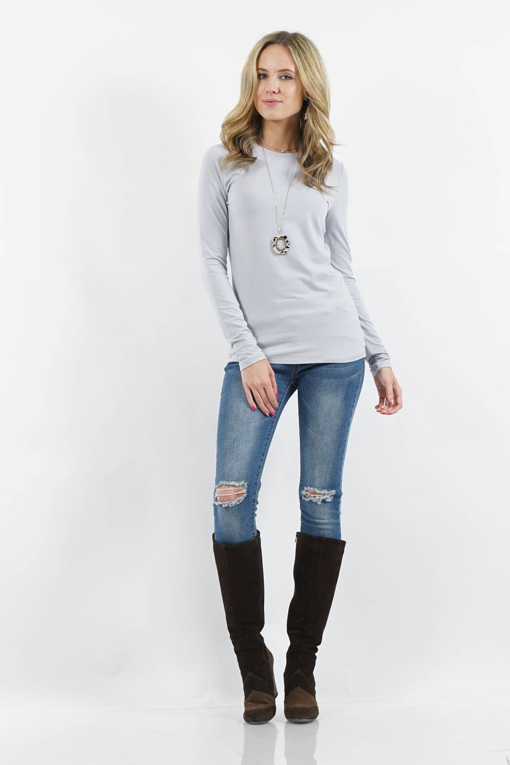 `Microfiber Long Sleeve Basic Tee Zenana: BRIGHT MAUVE-156598 / S