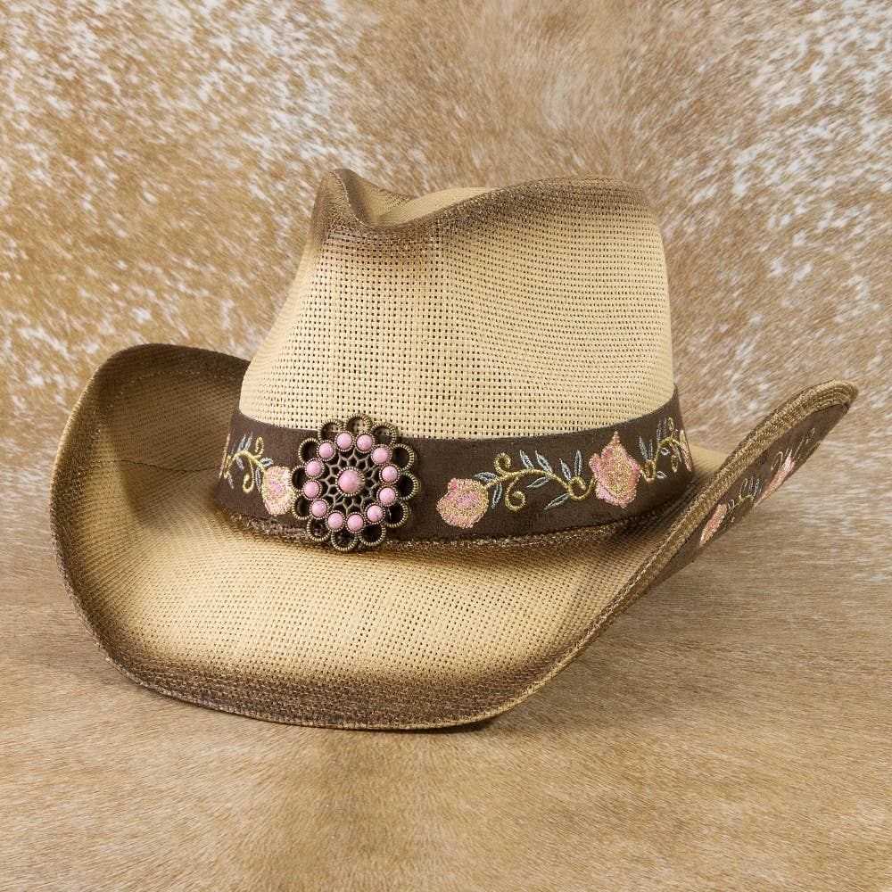 Straw Flower Embroidered Cowboy Hat: IV