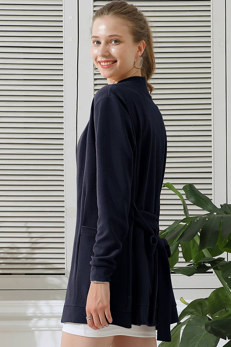 CWOCAL532_LONG SLEEVE SHORT ROVE CARDIGAN WITH POCKETS: BLACKWHITEPLAID / (S) 1