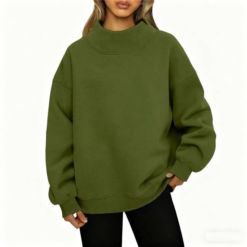 Solid Color High Neck Fleece Sweatshirt: GRAY BLUE / S