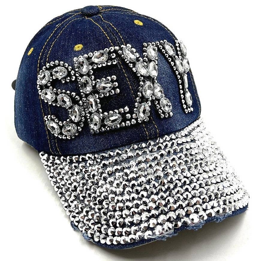 Bold SEXY Rhinestone Cap Hat: Black-Silver