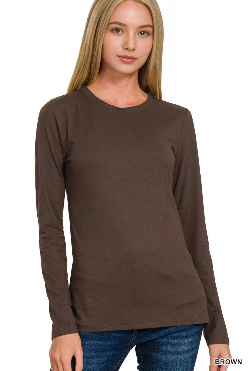 `Microfiber Long Sleeve Basic Tee Zenana: BRIGHT MAUVE-156598 / XL
