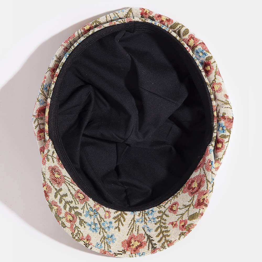 Floral Tapestry Newsboy Cabbie Hat: MULTI