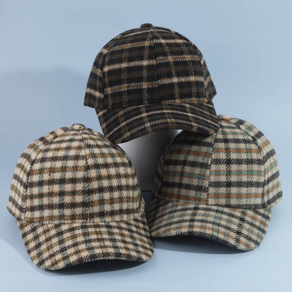 Tartan Check Curved Brim Baseball Cap: GN