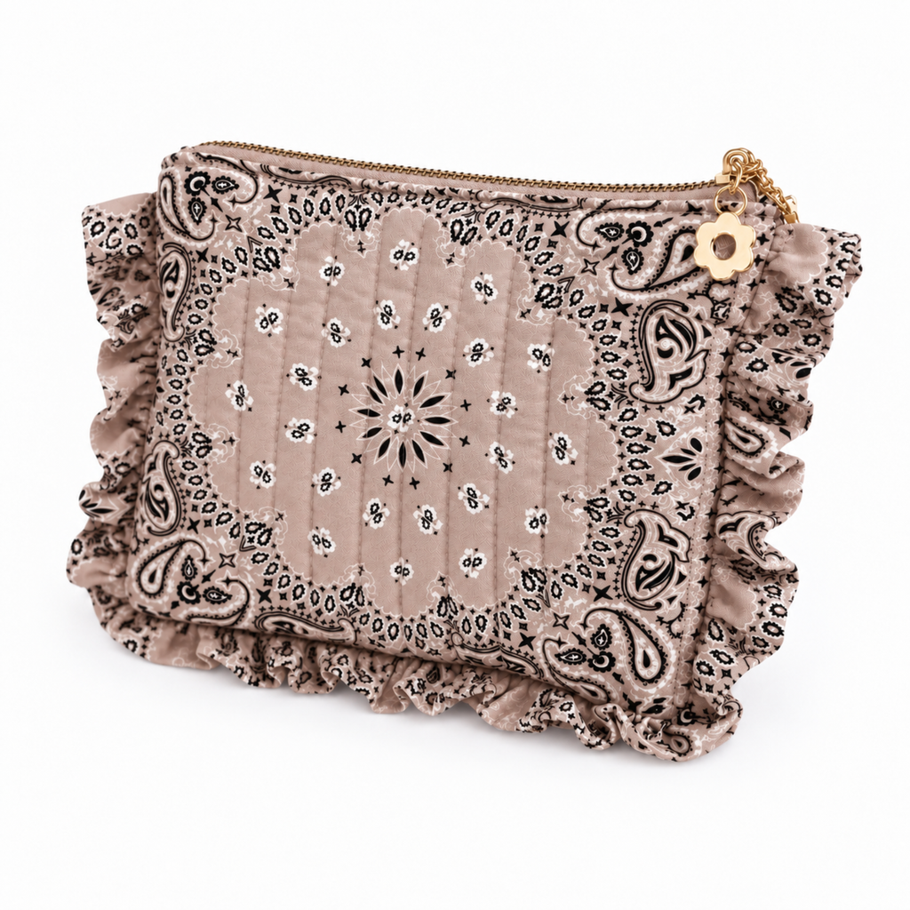 Ellison+Young Bandana Ruffle Everything Pouch, Quilted Cosmetic Case: Butter Yellow
