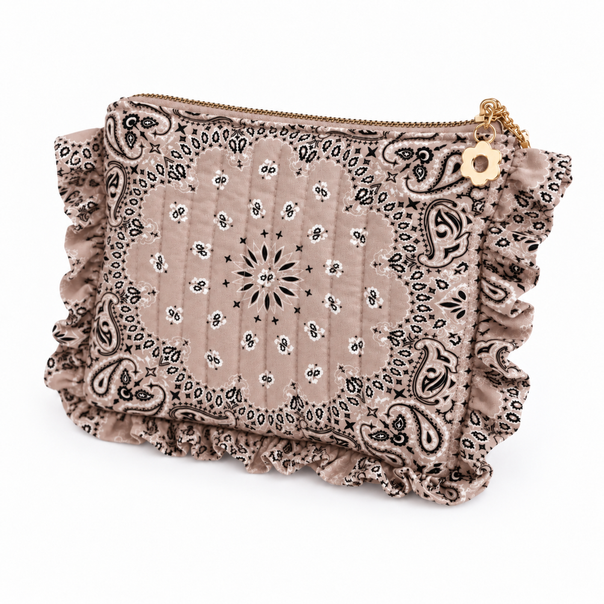 Ellison+Young Bandana Ruffle Everything Pouch, Quilted Cosmetic Case: Indie Pink