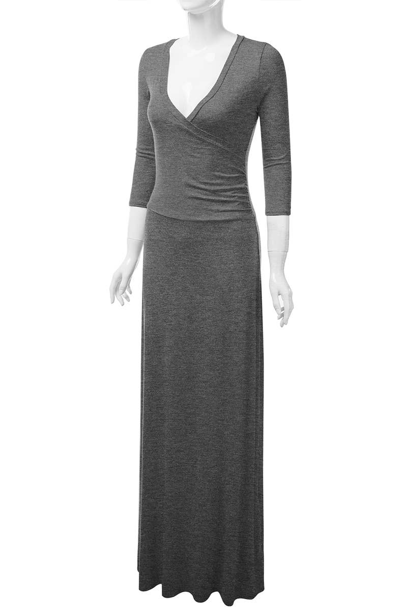 AWDMD283_3/4 Sleeve Knit Long Dress: VIOLET / (M) 1