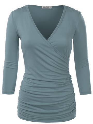 3/4 Sleeve Tank Tops Deep V-Neck Surplice Wrap: Black / (L) 1