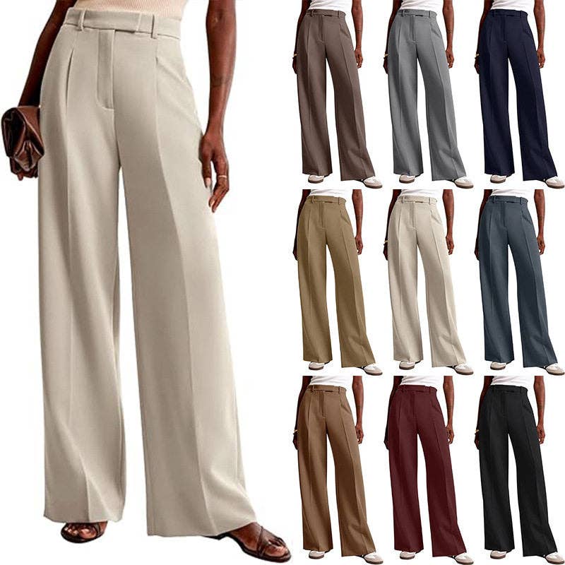 High Waist Wide Leg Pants Women's Casual Straight Trousers: High grade gray / S