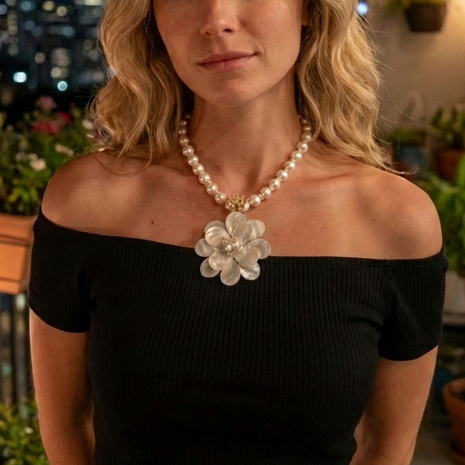 Coastal Mother of Pearl Flower Necklace | Statement Jewelry
