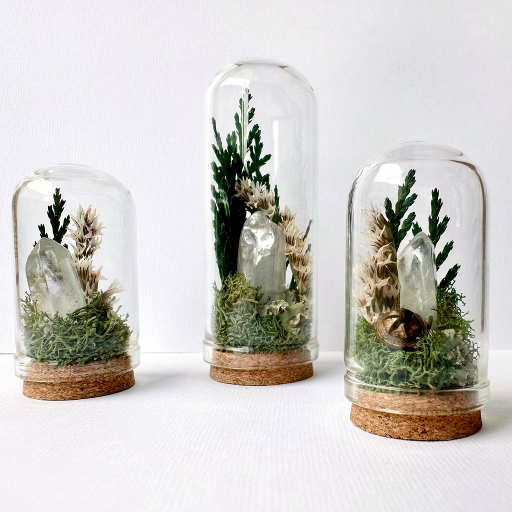 Moonlight Mini Crystal Fairy Terrarium Floral Glass Cloche: 1.75"