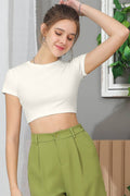 CWTTS654_ROUND CREW NECK SHORT SLEEVE CROP TOP: IVORY / (M) 1