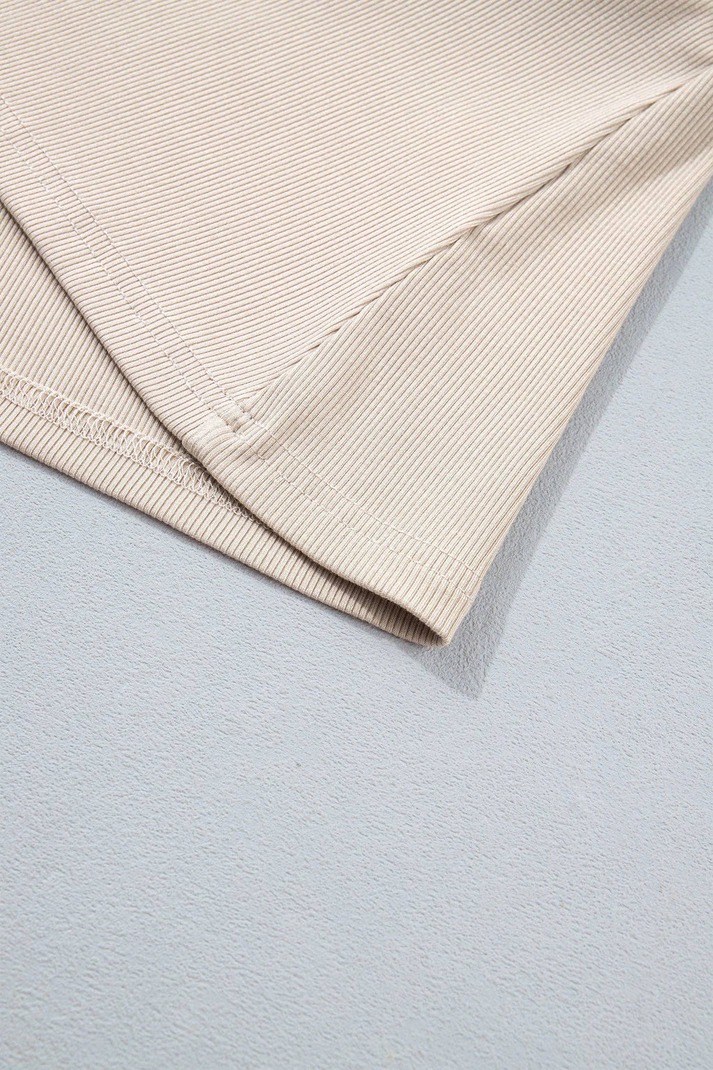 Beige Solid Color Round Neck Frill Detail Long Sleeve Top: Beige / XL