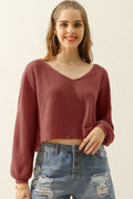 CWTTL1469_V-Neck Long Sleeve Knit Top: BRICK / (L) 1