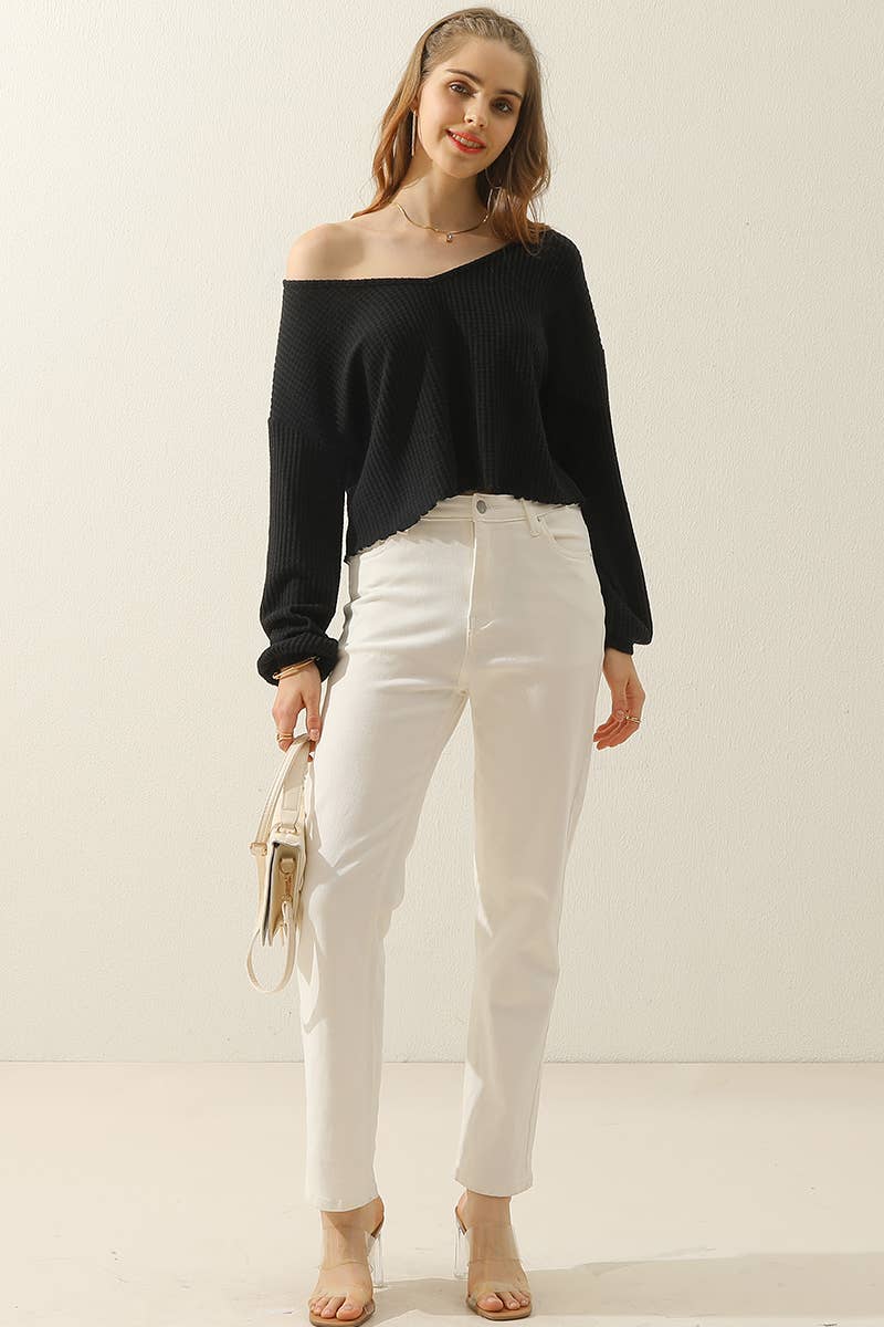 CWTTL1469_V-Neck Long Sleeve Knit Top: BRICK / (S) 1