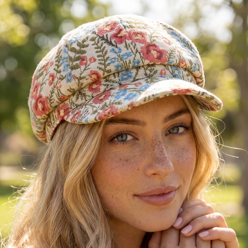 Floral Tapestry Newsboy Cabbie Hat: MULTI