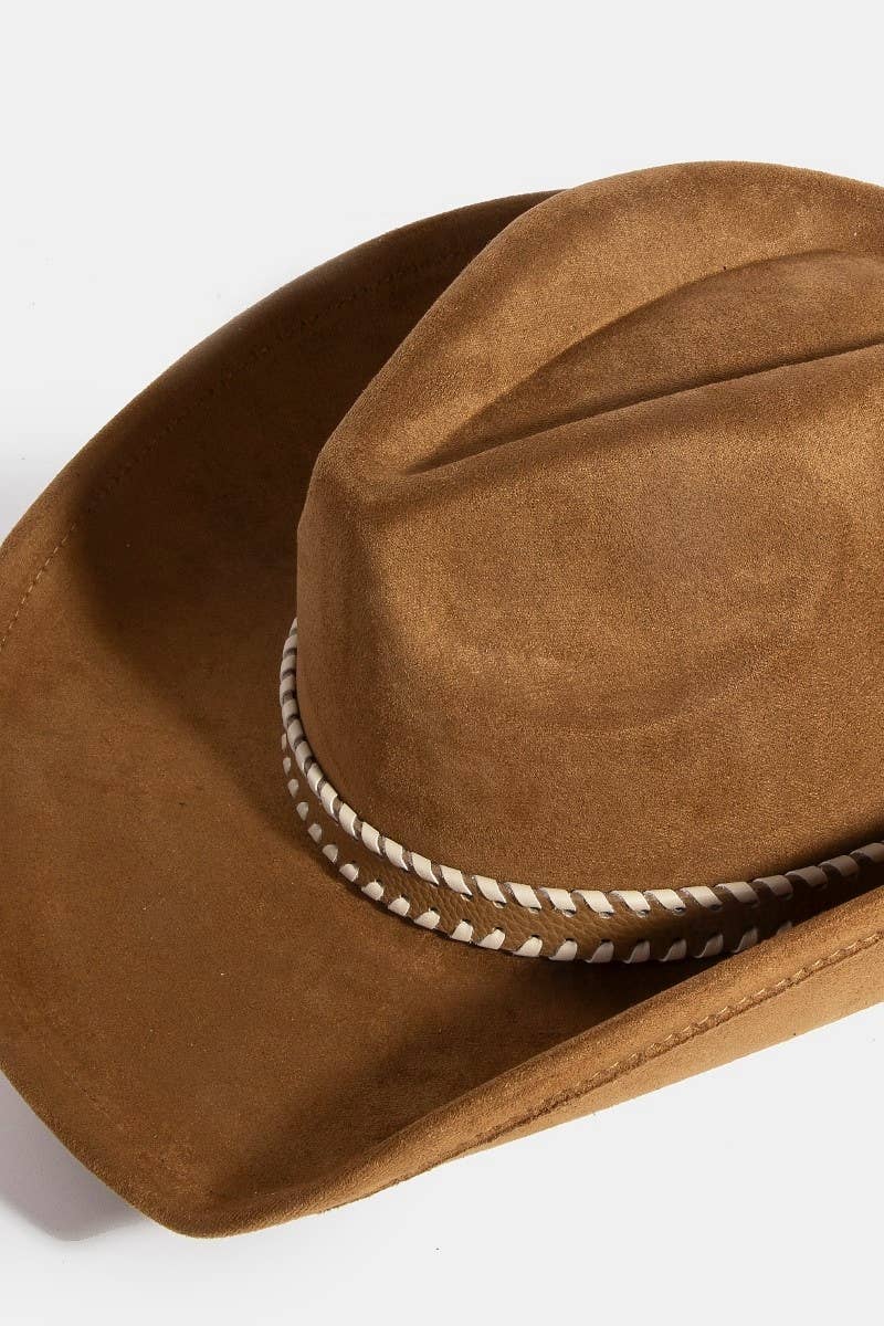 Braided Strap Faux Suede Western Cowboy Hat: BR