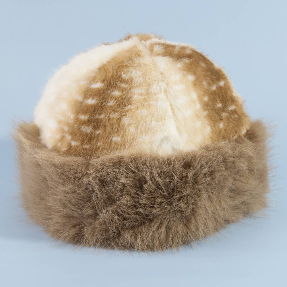 Deer Fawn Print Marled Fur Trim Bucket Hat: LBR