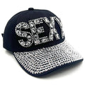 Bold SEXY Rhinestone Cap Hat: Black-Silver