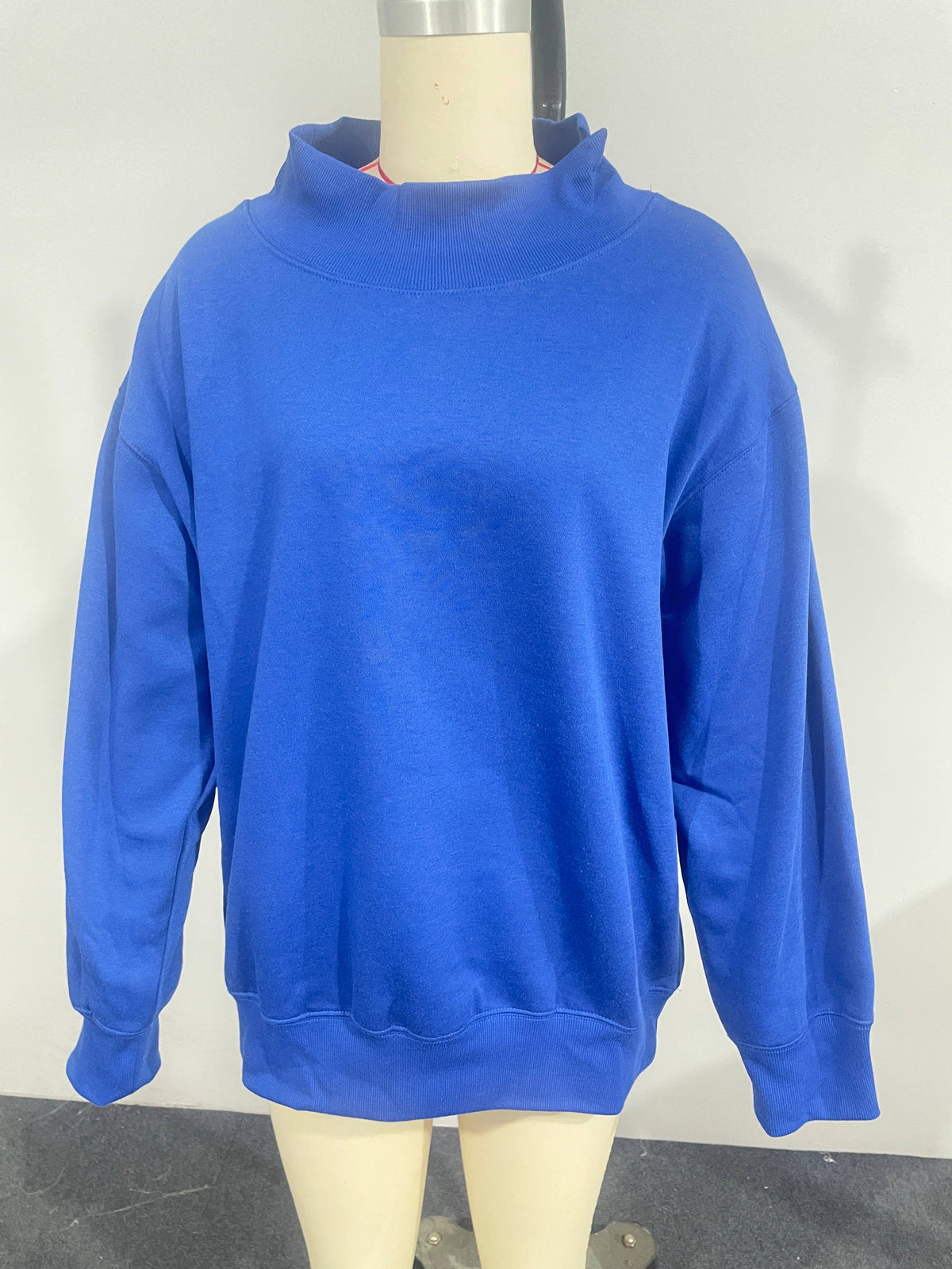 Solid Color High Neck Fleece Sweatshirt: GRAY BLUE / S