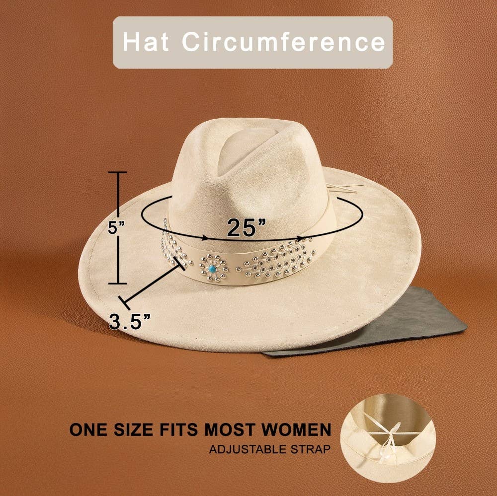 Western Studded Strap Faux Suede Fedora Hat: IV