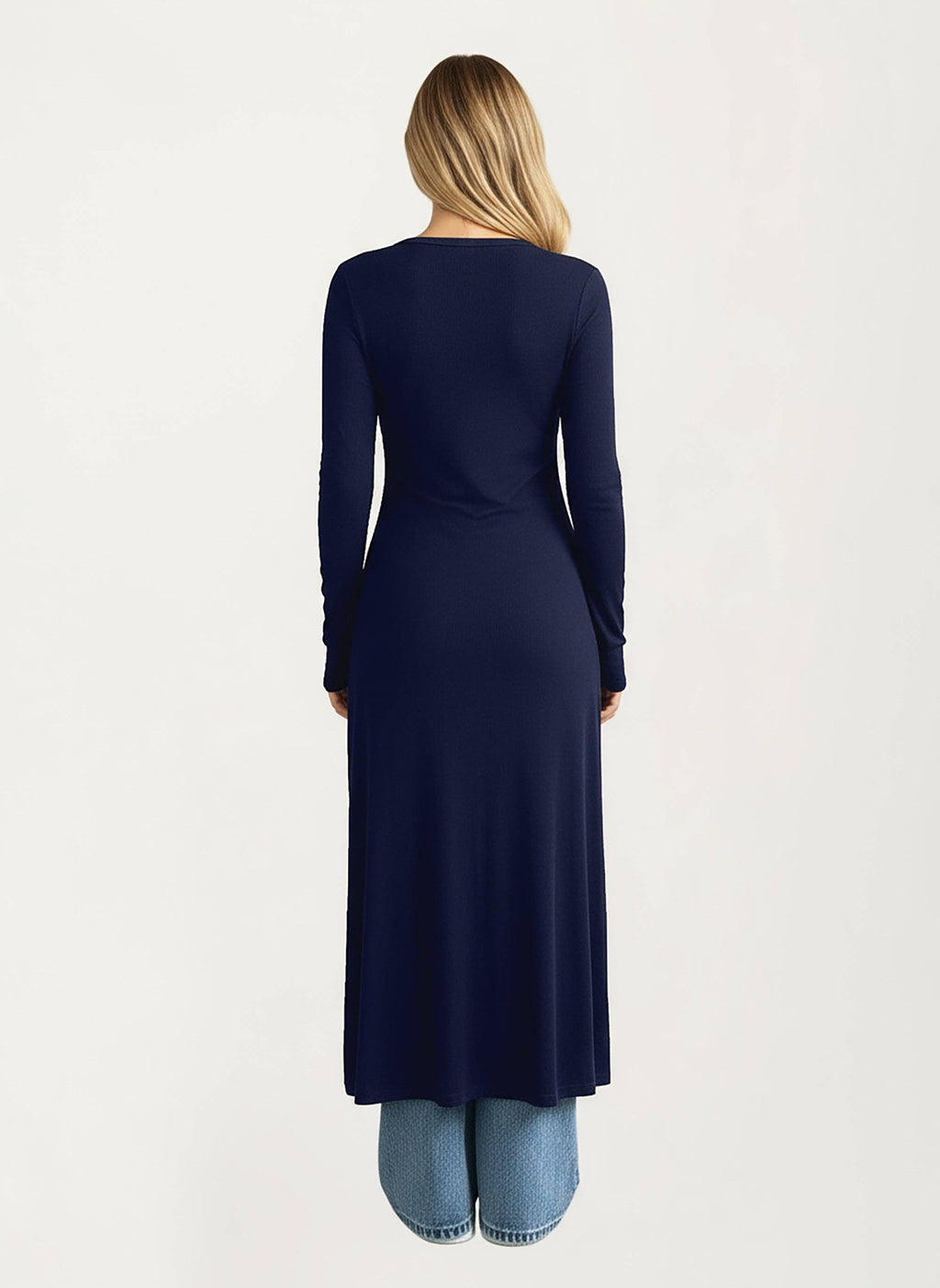 Long Sleeve Maxi Cardigan with Button Front and Deep Side Sl: Black / Small 4-6