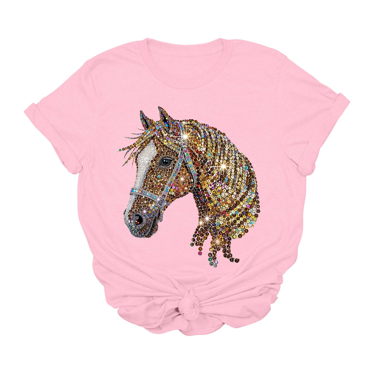 Sequin Diamond Horse Graphic Tee | Glam Western Cowgirl Bling T-Shirt: Natural / L