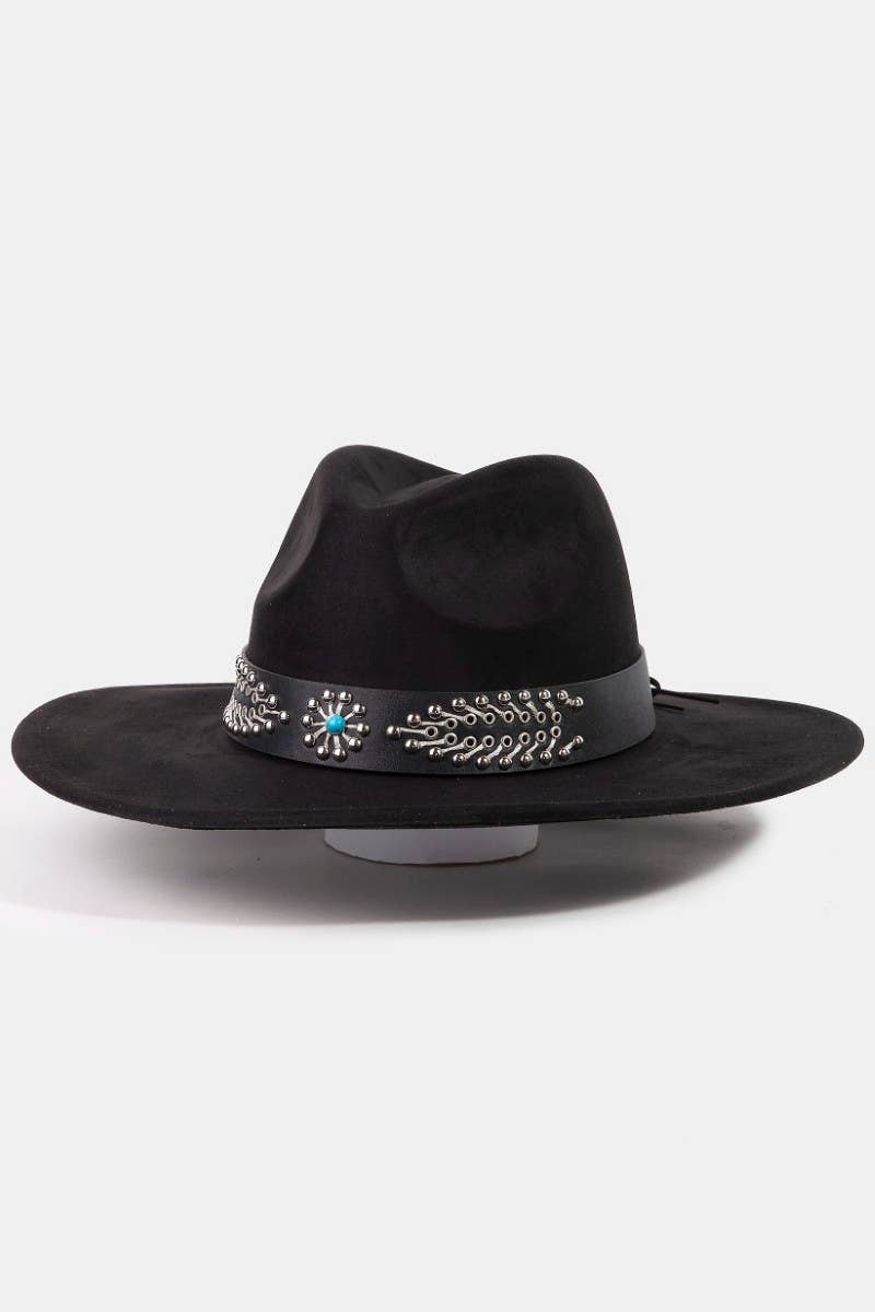 Western Studded Strap Faux Suede Fedora Hat: IV