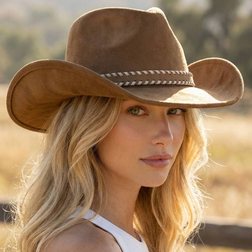 Braided Strap Faux Suede Western Cowboy Hat: BR