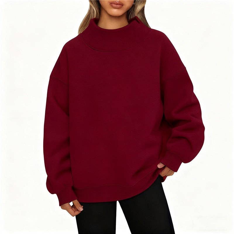 Solid Color High Neck Fleece Sweatshirt: GRAY BLUE / S