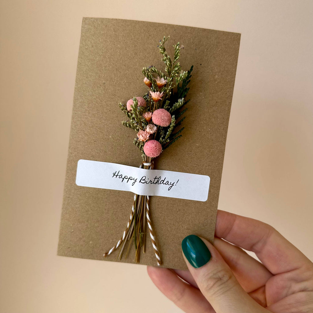 Happy Birthday Pink Dried Floral Bouquet Card