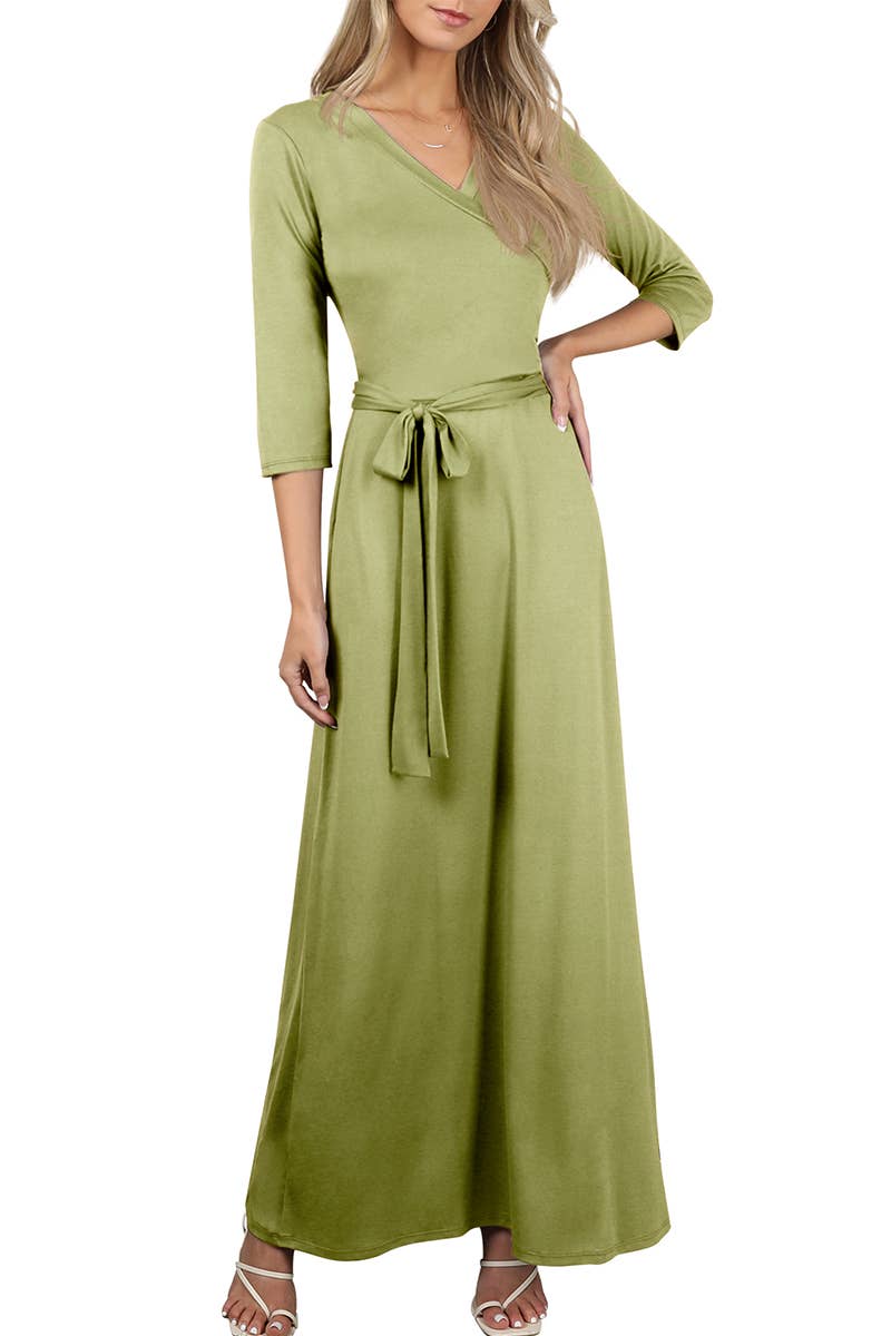 AWDMD283_3/4 Sleeve Knit Long Dress: VIOLET / (XL) 1
